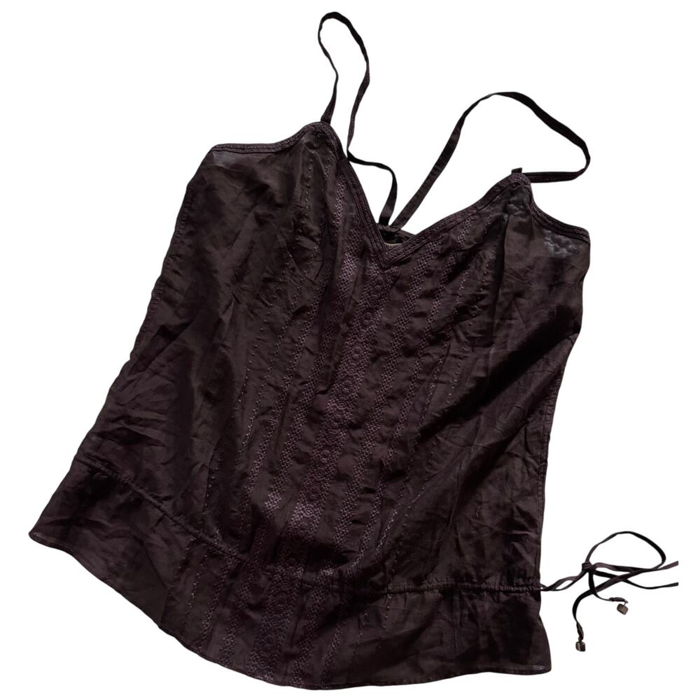 VTG Abercrombie & Fitch Babydoll Cotton Silk Cami Tank Embroidered Brown Women S